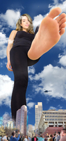 city clothed helicopter soles skyscraper pants under_foot red_nails point_of_view looking_at_viewer crowds spectators qwertygts
