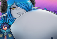 drawing giantess color blue_hair looking_at_victim no_background majoumegami sulfure lipidux