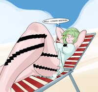 drawing color butt_crush fairy story green_hair dress short_hair sitting unaware chair thick_thighs shin_megami_tensei slugmanoctavo3
