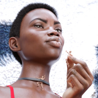 vore brunette short_hair trapped dark_skin african choker between_fingers unwilling between_lips digital_render vorifax