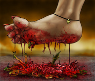 drawing crush dragon color barefoot anime blood gore foot_crush point_of_view