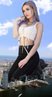 giantess collage city clothed purple_hair sitting pants aircraft thinking bare_midriff dochamps rolyat