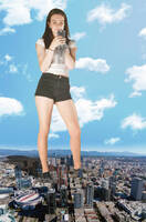 giantess collage city mega long_hair destruction handheld buildings socks unknown_artist shorts airplane outdoors bare_legs bruette