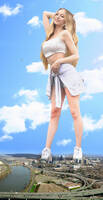giantess collage city blonde long_hair smiling shorts standing sneakers looking_at_viewer aircraft bare_legs dochamps sophia_diamond