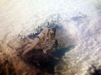 bikini giantess collage wet high_angle smiling lying_down unknown_artist wrestling lesbians giantesses pinned clouds sky messy girlfriends wet_and_messy wam