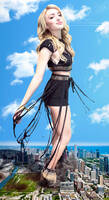 giantess collage blonde destruction clothed smiling looking_at_viewer aircraft black_skirt bare_legs dochamps peyton_list