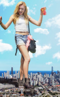 giantess collage city mega blonde clothed jeans boots shorts drink looking_down boot_crush white_shirt dochamps peyton_list