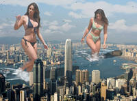bikini giantess collage city water brunette wonderslug looking_down skyscraper giantesses splash aircraft vicky_pattinson francesca_allen