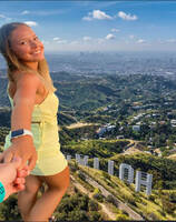 collage city blonde buildings couple