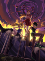 breasts drawing giantess city mega blonde color long_hair destruction blue_eyes rampage skirt buildings green_eyes red_eyes shoes punk grinning socks green_hair short_hair boots sitting twintails fire fishnets cruel giantesses flying leather clouds outdoors bow shirt hair_bow looking_at_viewer belt orange_hair arms_crossed sitting_on_building powerpuff_girls spikes zerohour99 bare_midriff powerpunk_girls cartoon_network townsville