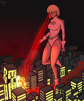breasts drawing giantess city mega blonde color destruction rampage cleavage buildings gloves boots night belt leotard power_girl dc_comics cleavage_window laser_eyes galatea mcdead11