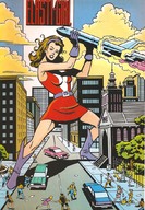 breasts drawing gentle giantess city mega comic color skirt high_heels brunette gloves street boots airplane vehicles smoke doom_patrol belt hairband holding_airplane dc_comics bare_legs elasti-girl rita_farr