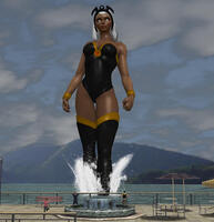 breasts giantess white_hair mega large_breasts long_hair cleavage ocean boots storm dark_skin leotard bracelet tiara running_away x-men wading looking_at_tiny white_eyes digital_render bare_legs marvel_comics roodedude