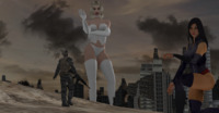 breasts panties city mega blonde black_hair destruction rampage cleavage gun buildings gloves asian boots corset costume leotard x-men debris zipper emma_frost psylocke digital_render marvel_comics eegnol chocker solider