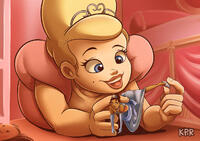 drawing blonde color butt handheld bed princess brunette gloves dress shrunken_woman doll dark_skin disney necklace tiara tiana playful_giantess kpr kisparlius princess_and_the_frog charlotte_la_bouff