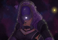 breasts growth giantess giga alien armor spaceship sun tali mask hood spaceships cosmic_giantess mass_effect fleet confused talizorah quarian sihagen