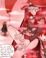 drawing feet color long_hair story red_hair sitting majoumegami