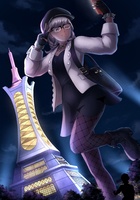 drawing giantess white_hair pokemon city color glasses posing fishnets selfie blackswamp0808 lumiose_city