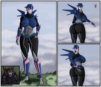 breasts drawing nipples giantess pussy giga horns comic color large_breasts butt robot destruction blue_eyes barefoot purple_eyes forest ass_slap hands_on_hips transformers arcee cutaway svenyatta airachnid