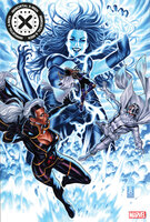breasts drawing giantess white_hair mega black_hair color cleavage bra gloves ponytail boots storm comic_cover dark_skin costume cape belt lightning headband x-men white_skin helmet selene marvel_comics magneto exodus