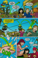 giantess city comic black_hair giganta asian red_hair ponytail dress amusement_park costume top belt ferris_wheel dialogue linda_park justice_league reporter flash dc_comics bare_legs the_flash