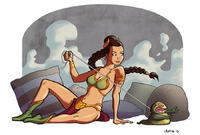 bikini breasts drawing giantess alien color cleavage skirt brunette pet lying_down boots star_wars leash braid earrings pillows bracelet semi_nude choking green_skin looking_at_tiny bare_legs princess_leia leia bare_midriff hutt jabba_the_hutt metal_bikini cromou shrunken_alien
