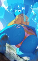 bikini drawing giantess giga city upskirt color butt destruction rampage water wet blue_hair kneeling blue_skin looking_down dirty_soles steven_universe bare_legs lapis_lazuli lewdssonk cartoon_network