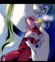drawing giantess blonde tongue blue_eyes one_piece saliva licked restrained sanji black_maria