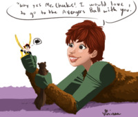 breasts drawing wings comic color handheld brunette gloves shrunken_woman squirrel avengers costume dialogue no_background squirrel_girl janet_van_dyne marvel_comics the_wasp avengers_earths_mightiest_heroes