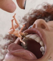 nude vore blonde tongue teeth scared red_hair curly_hair dropped black_nails digital_render falling_into_mouth vorifax