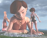 breasts nipples giantess city mega destruction barefoot rampage cleavage bra brunette multiple_sizes brown_eyes lying_down lingerie fishnets giantesses milf disney mrs._incredible the_incredibles digital_render elasti-girl pixar big_hero_6 aunt_cass incredibles gtssrg