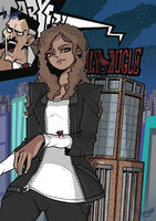 breasts drawing giantess city mega color long_hair buildings jeans brunette brown_eyes couple dark_skin michelle night leaning_against_building jacket costume new_york_city reporter sign zipper mary_jane spider-man marvel_comics cutaway peter_parker michelle_jones daily_bugle galaxytrousers j._jonah_jameson