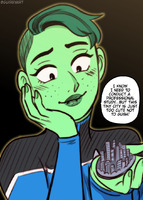 drawing giantess city alien color handheld green_hair uniform star_trek dialogue no_background green_skin tendi orion freckles