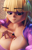 breasts giantess nude blonde black_hair large_breasts blue_eyes clothed cleavage ponytail shrunken_woman dark_skin hoop_earrings jacket disney earrings native bracelet hairband zipper chel purple_nails gravity_falls digital_render dreamworks the_road_to_el_dorado pacifica_northwest between_breasts nazochisteuh