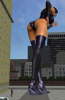 breasts giantess city mega black_hair long_hair butt asian boots costume deadpool looking_back belt leotard hands_on_hips x-men psylocke digital_render bare_legs marvel_comics roodedude