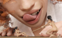tongue mouth bondage table shrunken_woman trapped rope digital_render vorifax