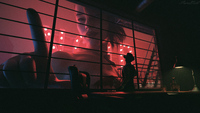 breasts giantess city mega dress office fingers chair lamp looking_in sorenzer0 digital_render noir fedora neon_sign fire_escape