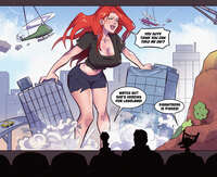 breasts drawing giantess city mega color large_breasts long_hair robot destruction rampage cleavage buildings helicopter green_eyes angry red_hair shorts parody highway vehicles movie silhouette top ripped_clothing dialogue bending_forward attack_of_the_50_foot_woman water_tower angelgts mary_jane bare_legs spider-man marvel_comics movie_theatre bare_midriff crow_t._robot tom_servo mystery_science_theater_3000