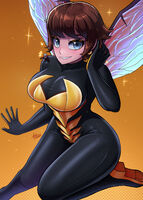 breasts drawing giantess wings color blue_eyes brunette shrunken_man thighs costume ant-man earrings lego on_shoulder no_background janet_van_dyne marvel_comics the_wasp axlhearts