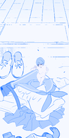 breasts drawing collage nude monochrome drawing_collage short_hair surprised uniform shrunken_woman emageht shrunken_out_of_clothes schoolgirl_outfit tsukimoto_kizuki himura_kiseki