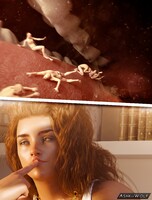 giantess micro vore mega comic teeth saliva smiling red_hair shrunken_men swallowed digital_render ashkiiwolf andreia