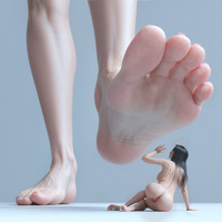 giantess nude pussy feet black_hair butt toes barefoot sitting shrunken_woman no_background digital_render lfcfan