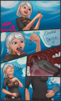 breasts drawing giantess white_hair vore mega comic color blue_eyes mouth teeth licking handheld saliva ginormica short_hair dangle monsters_vs_aliens closed_eyes belt jumpsuit dialogue pinched looking_at_tiny susan_murphy dreamworks hands_on_stomach derek neoermot