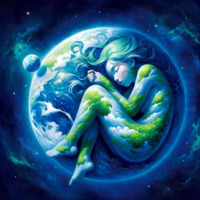 giantess earth sleeping space barefoot ocean moon green_hair stars convenient_censorship ai_art poisonpen earth-tan