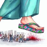 giantess barefoot skirt blood dress gore sandals foot_crush signs protest no_background sandal_crush ai_art