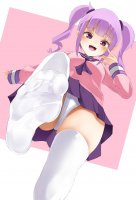 drawing giantess socks pink_hair point_of_view multiple_tails