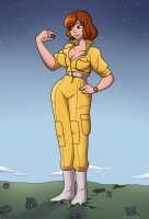 breasts drawing giantess giga city mega color cleavage brunette boots watch cartoon night belt jumpsuit stars hands_on_hips teenage_mutant_ninja_turtles reporter april_oneil pinched cracked_ground looking_at_tiny foot_prints picjusbro technodrome anime_cat_art