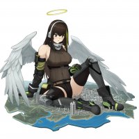 breasts drawing wings city mega anime brunette gloves sitting women halo ai_art frontlinem4a1angelgunmegagiganightcity
