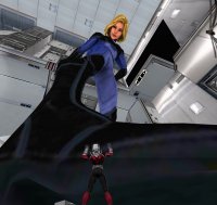 breasts blonde butt blue_eyes smiling gloves boots shrunken_man indoors costume ant-man point_of_view fantastic_four belt helmet looking_at_tiny digital_render invisible_woman marvel_comics susan_storm revan67