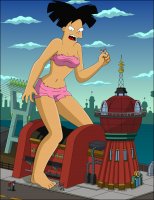 breasts drawing giantess city mega alien black_hair color robot handheld toes barefoot bra buildings purple_hair angry asian ponytail shorts parody cartoon clouds leela futurama straddling top ripped_clothing orange_hair running_away bender cracked_pavement attack_of_the_50_foot_woman amy_wong philip_j_fry nightcore100 doctor_zoidberg new_new_york
